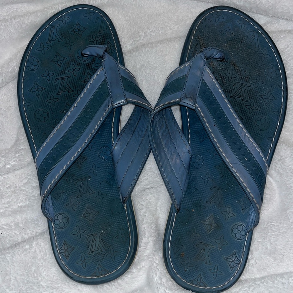 Blue Louie Vuitton flip flop